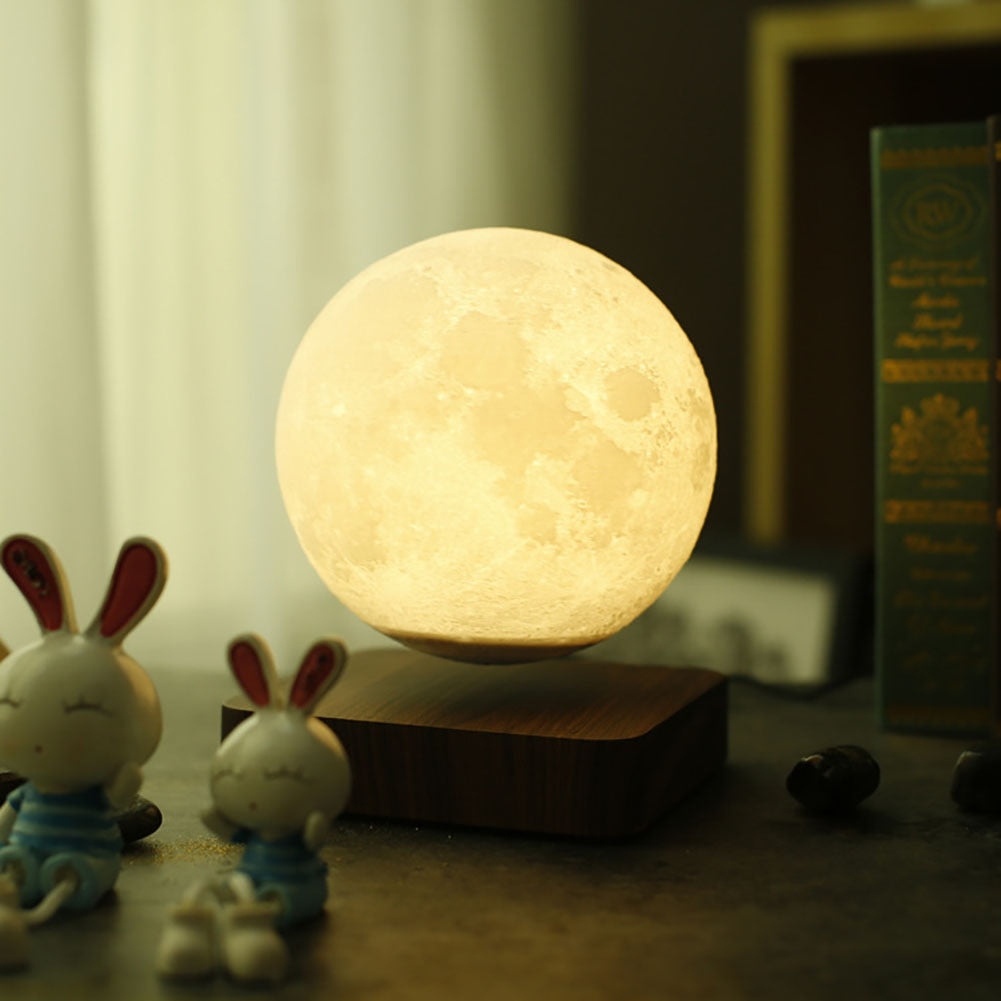 Magnetic Levitation LED Moon Night Light Wooden Base 3D Moon Light Lamp Romantic Valentine's Day Birthday Gift Switch Home