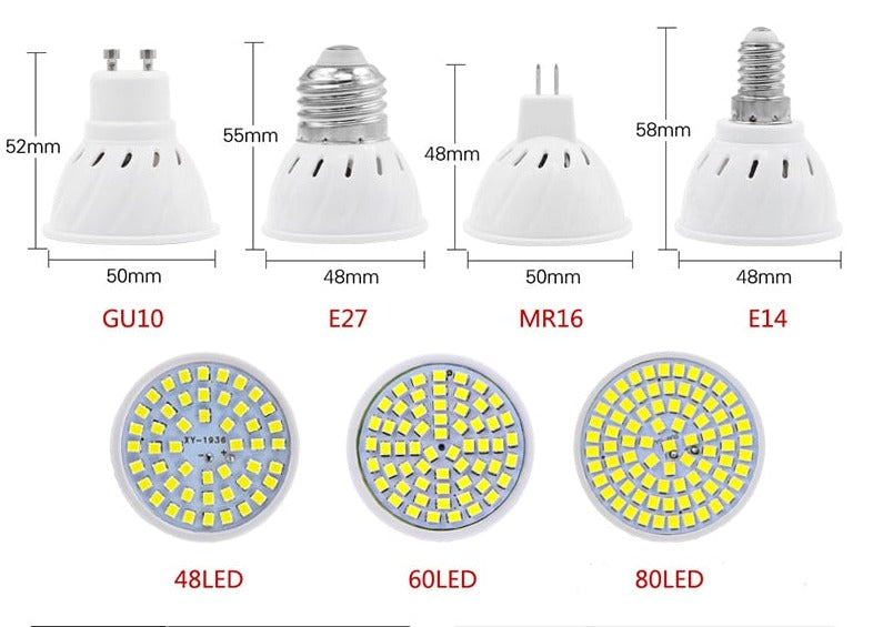 LED Bulb Lamp a da MR16 GU10 E27 E14 Bomb ill as LED Lamp 220V 240V 2835 SMD 48 60 80 LED Spotlight Indoor Light