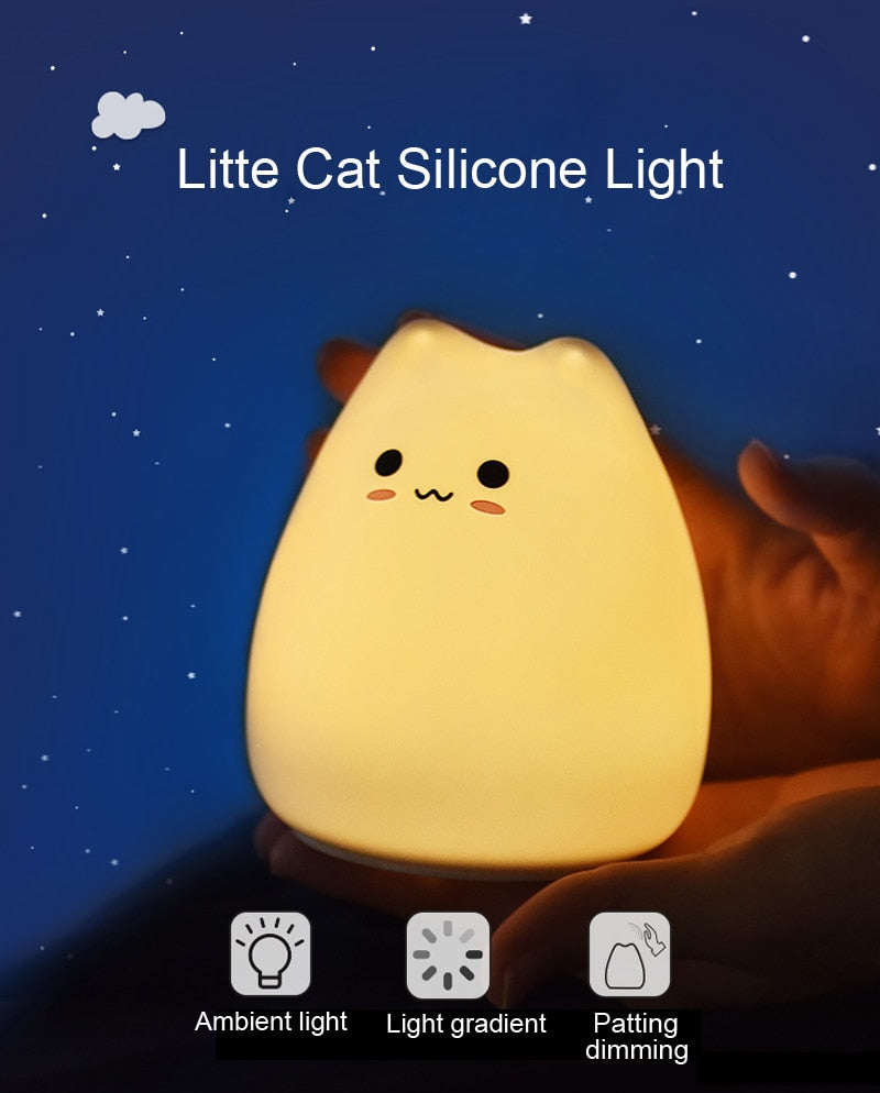 Dream Cute Cat 7 Colourful LED Night Lamp Decorate Desk Light Battery Holiday Creative Rechargable Bulb for Baby Bedroom