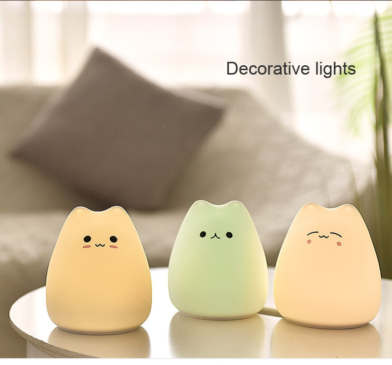 Dream Cute Cat 7 Colourful LED Night Lamp Decorate Desk Light Battery Holiday Creative Rechargable Bulb for Baby Bedroom