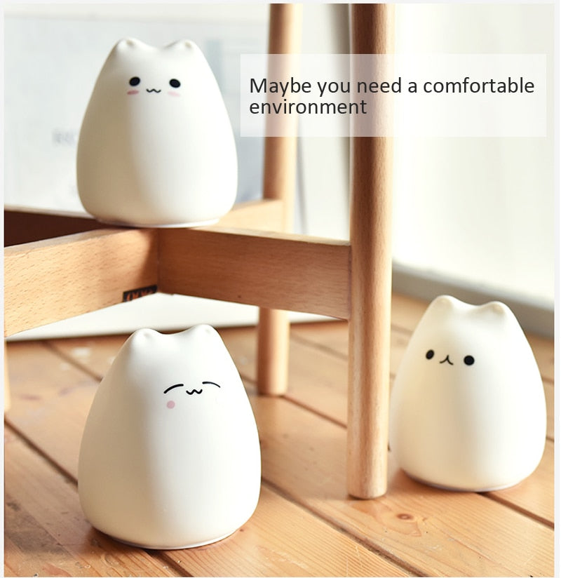 Dream Cute Cat 7 Colourful LED Night Lamp Decorate Desk Light Battery Holiday Creative Rechargable Bulb for Baby Bedroom