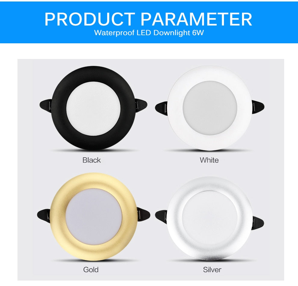 LED Downlight 220V 6W Round Recessed Lamp IP65 Waterproof Antifogging CRI>80 High Quality LED Down Light.