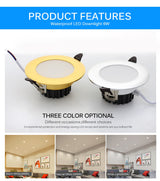 LED Downlight 220V 6W Round Recessed Lamp IP65 Waterproof Antifogging CRI>80 High Quality LED Down Light.