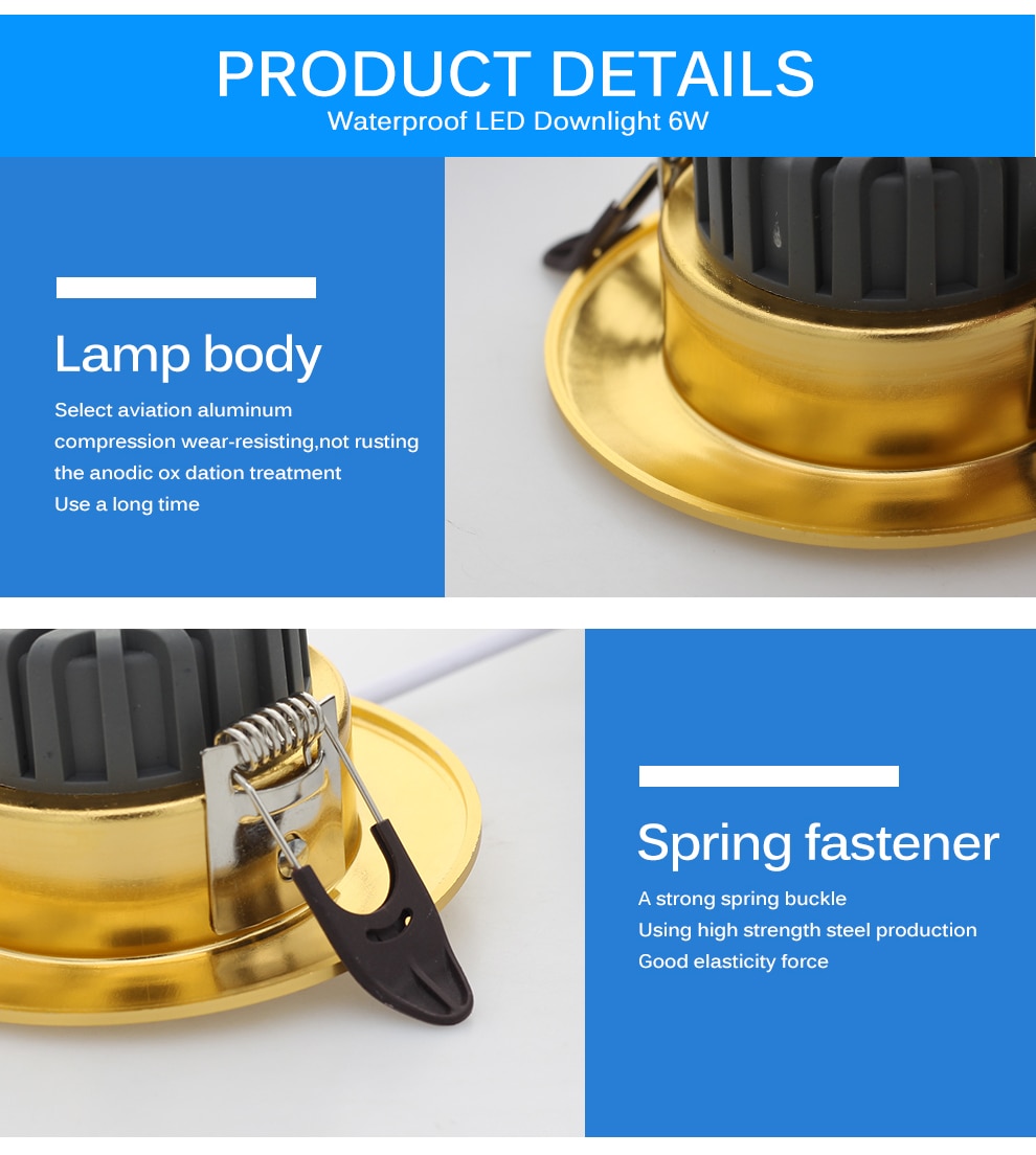 LED Downlight 220V 6W Round Recessed Lamp IP65 Waterproof Antifogging CRI>80 High Quality LED Down Light.