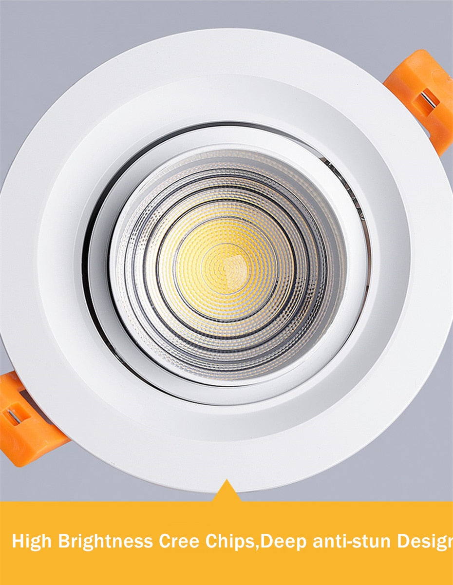 DBF Beam Angle Adjustable 15/45/60 Degrees Recessed LED Downlight 5W 10W 15W Dimmable LED Ceiling Spot Light AC90-265V 3000K