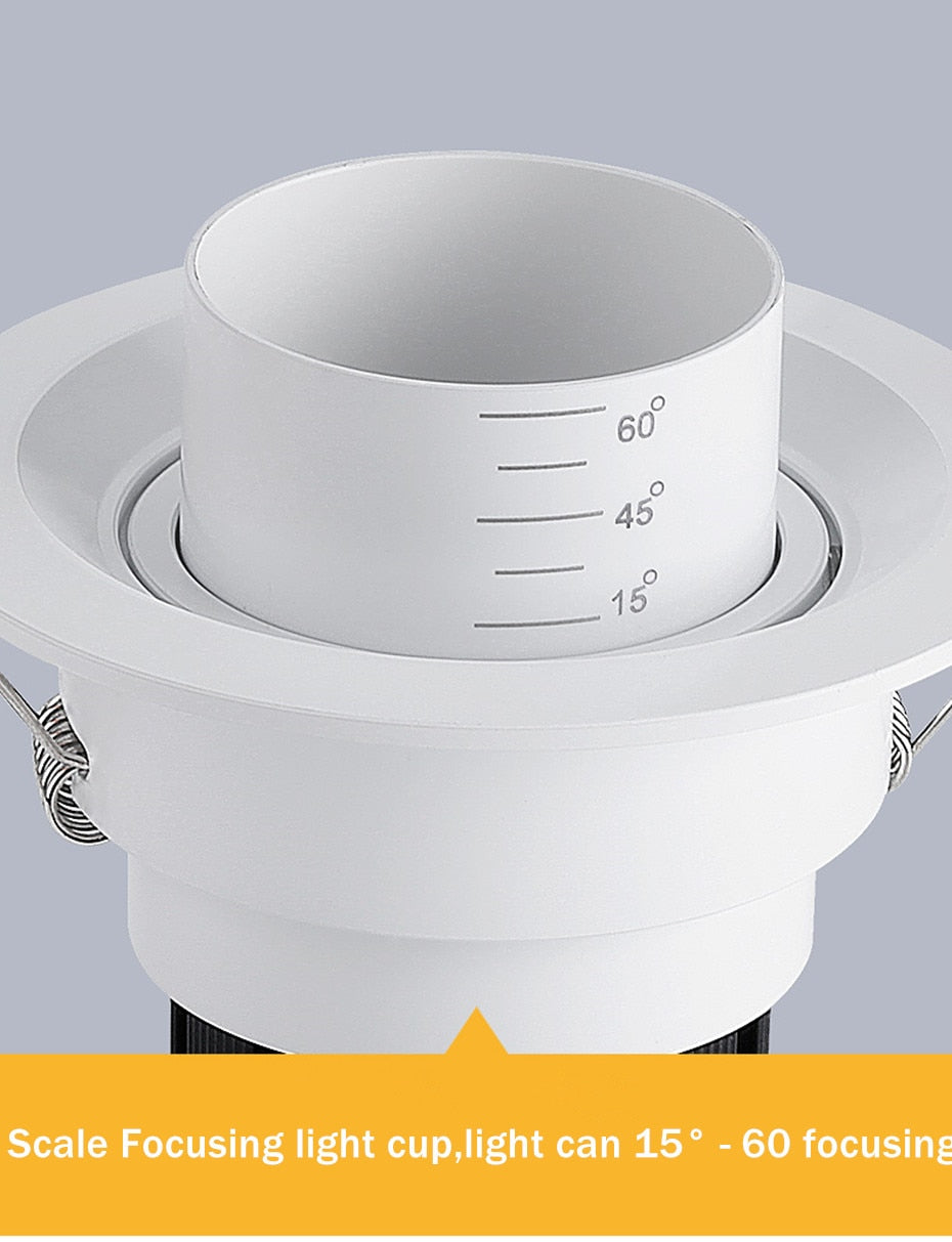 DBF Beam Angle Adjustable 15/45/60 Degrees Recessed LED Downlight 5W 10W 15W Dimmable LED Ceiling Spot Light AC90-265V 3000K