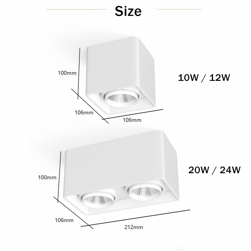 DBF Square COB LED Dimmable Downlights 10W 12W 20W 24W Surface Mounted LED Ceiling Lamps Spot Light LED Downlights AC85V-265V