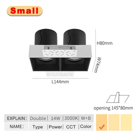  Double Row Grill lights 14W 24W Pure Black Ceiling Embedded Spot Lamps Led modules Restaurant LED Downlight
