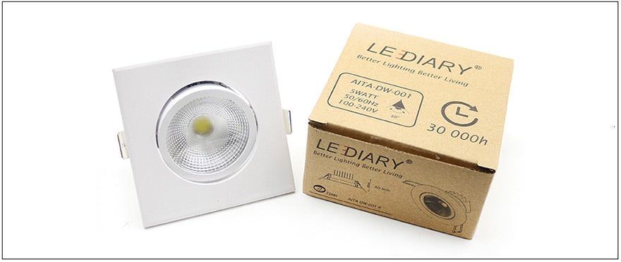 LEDIARY Super Bright LED Downlights Round/Square 75mm Cut Hole Recessed COB Real 5W Angle Adjustable 100-240V Ceiling Spot Lamp