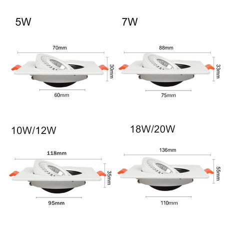 LED Spot Light Ceiling Downlight Dimmable 18W 15W 10W 7W 360 Degree Rotation Square Ceiling Recessed Lamp Natural White