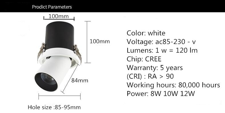 Energy saving Recessed  LED Dimmable Downlight COB 8w 10w 12W LED Spot light decoration Ceiling Lamp AC 110V 220v