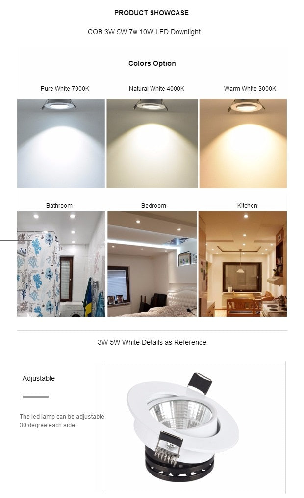 Silver White Black LED Spot Encastrable it Downlight Dimmable 3W 5W 7W 10W Recessed lighting Safety Healthy for home