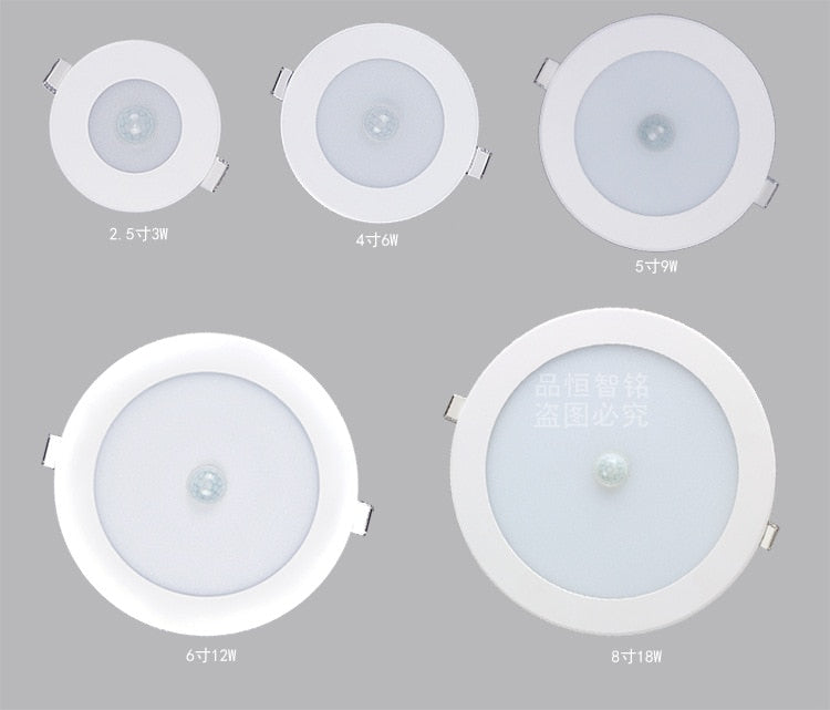 LED Recessed Ceiling Light PIR Infrared Motion sensor downlights Bulb 6W / 9W / 12W / 18W  AC200-240V