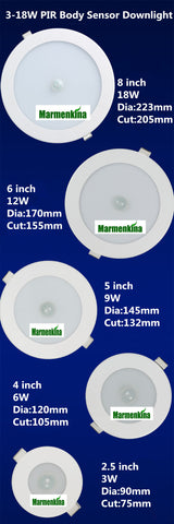 LED Recessed Ceiling Light PIR Infrared Motion sensor downlights Bulb 6W / 9W / 12W / 18W  AC200-240V