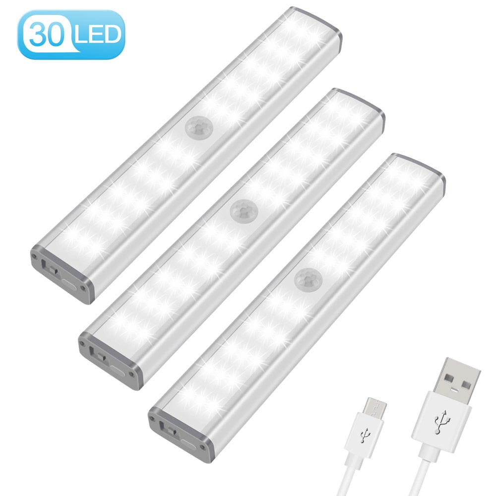 PIR Motion Sensor LED Light USB Wireless LED Kitchen/Wall Lamp 3 Mode Brightness Level 30 LED Closet/Wardrobe/Under Cabinet Light