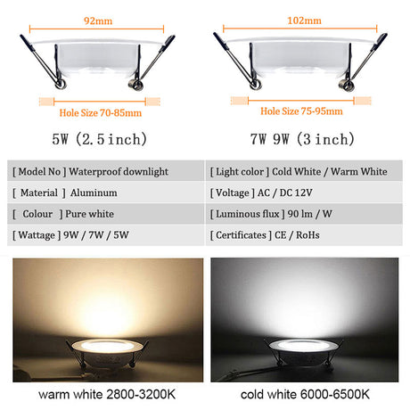 12V LED Spot Downlights Waterproof IP65 Lamp Ceiling Recessed 5W 7W 9W Safety voltage for Boat for Bathroom