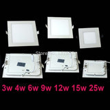 Dimmable LED Downlight 3W 4W 6W 9W 12W 15W 25W Square Ultrathin SMD 2835 Ceiling Panel Lights white / Warm White