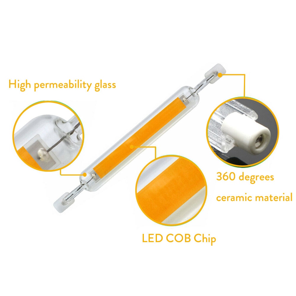 Dimmable R7s LED Light Bulb 78mm 118mm COB Ceramic Glass Tube Light Replace 60W 120W 150W 200W Halogen Lamps