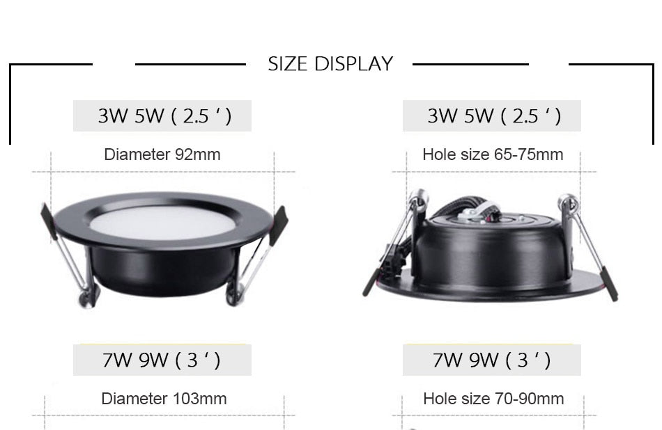 led downlight lamp Black waterproof 3w 5w 7W 9W 12W 15W led spot 220V 230V ceiling recessed downlights round led panel light