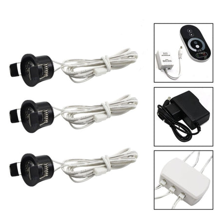  12V Mini LED Black Cabinet Lights Dimmable Lamp Set Remote Control 1.5W 27mm Cut Hole Ceiling Recessed Spot Downlights