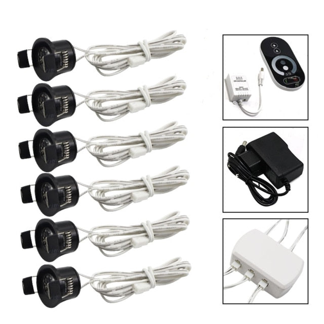 12V Mini LED Black Cabinet Lights Dimmable Lamp Set Remote Control 1.5W 27mm Cut Hole Ceiling Recessed Spot Downlights