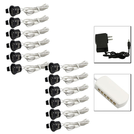  12V Mini LED Black Cabinet Lights Dimmable Lamp Set Remote Control 1.5W 27mm Cut Hole Ceiling Recessed Spot Downlights