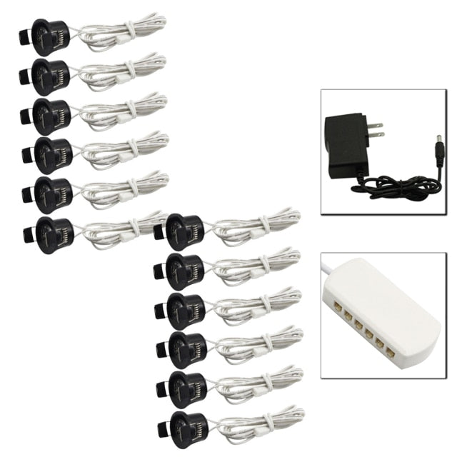  12V Mini LED Black Cabinet Lights Dimmable Lamp Set Remote Control 1.5W 27mm Cut Hole Ceiling Recessed Spot Downlights