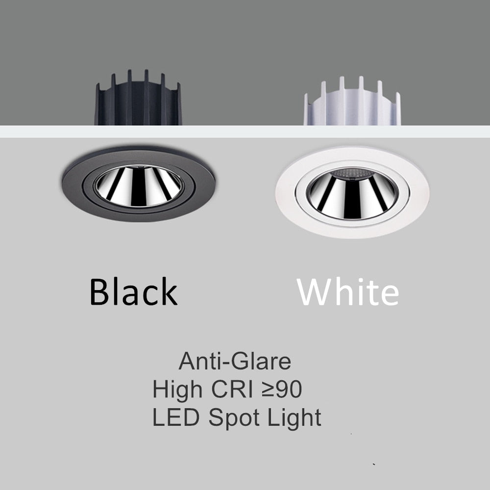 New Anti-glare LED Recessed Downlight Dimmable 7W 12W LED Ceiling Spot Light 3000K/4000K/6000K Angle Adjust Spot Lamp