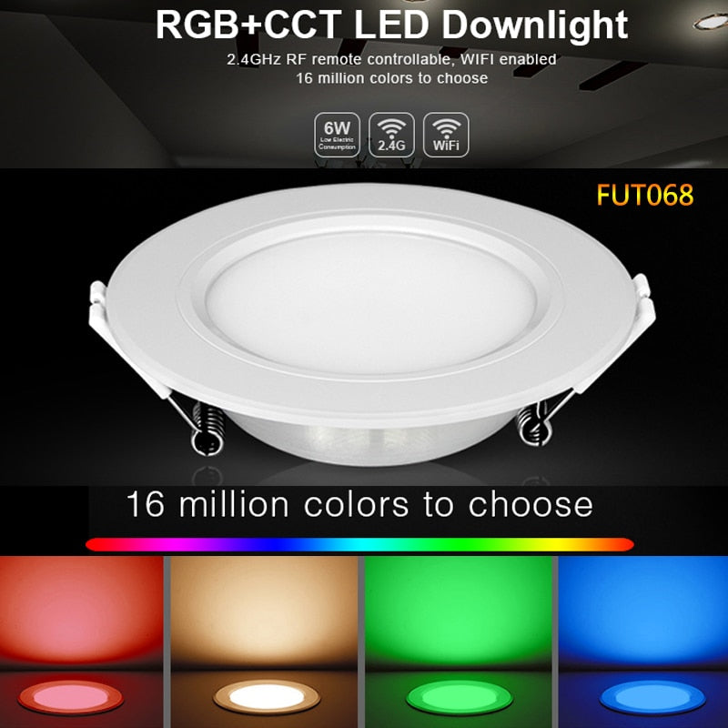  6W RGB+CCT LED Downlight AC100-240V Round Smart Led panel light dimmable compatible APP/2.4G Hz RF FUT092 remote control