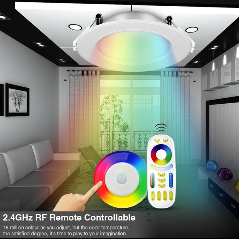  6W RGB+CCT LED Downlight AC100-240V Round Smart Led panel light dimmable compatible APP/2.4G Hz RF FUT092 remote control