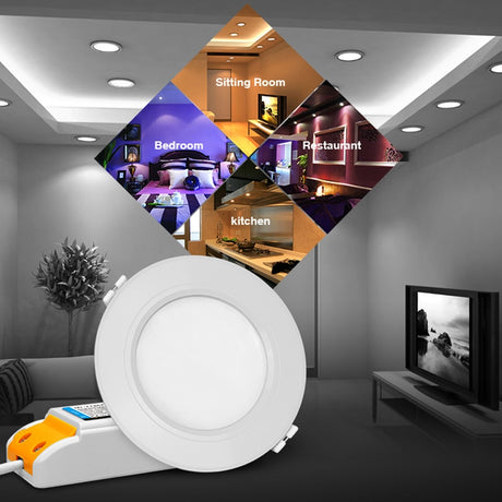  6W RGB+CCT LED Downlight AC100-240V Round Smart Led panel light dimmable compatible APP/2.4G Hz RF FUT092 remote control