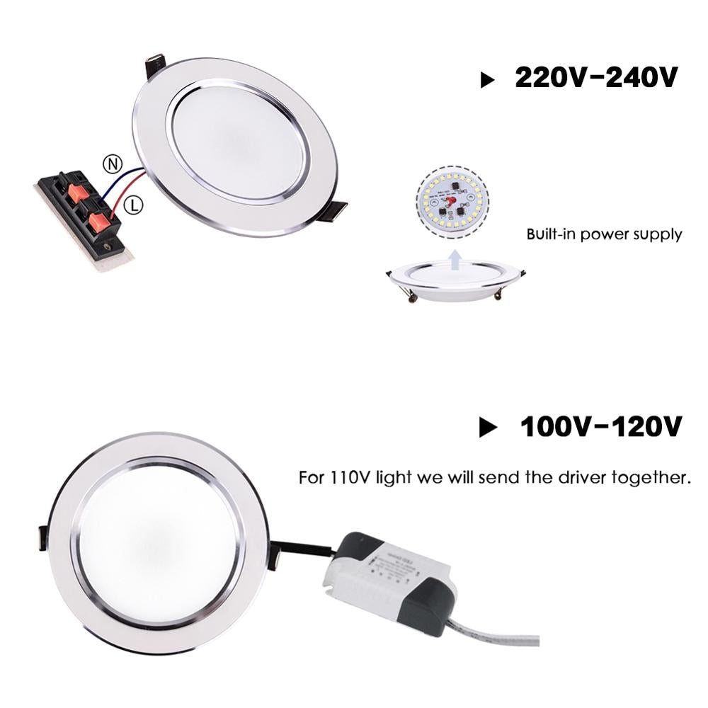 LED Downlight 3W 5W 7W 9W 12W 15W Round Recessed Lamp 220V 230V 240V 110V Home Decor Bedroom Kitchen Indoor Spot Lighting