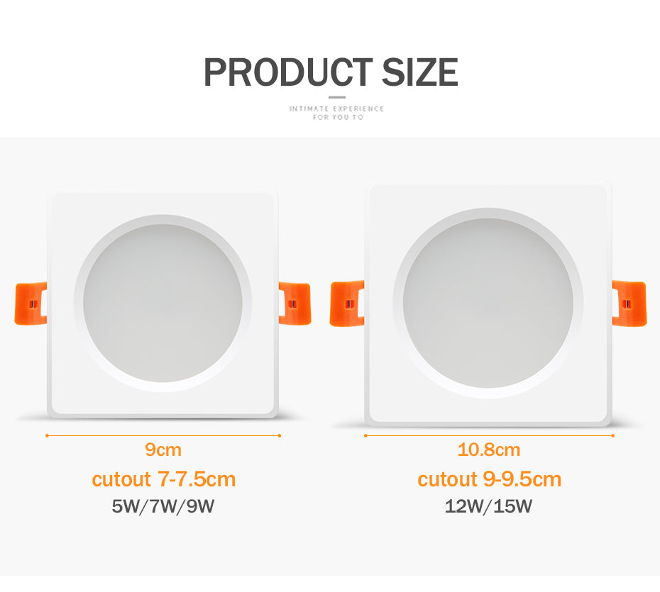 Waterproof LED Downlight 7W 9W 12W 15W Square Recessed Lamp AC110V 220V Indoor IP65 Bathroom lights Outdoor LED Spot Lighting