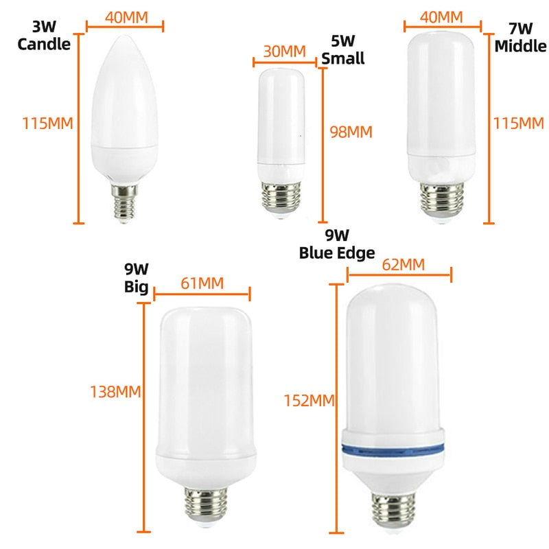 LED E27 Flame Bulb Fire E14 lamp Corn Bulb Flickering LED Light Dynamic Flame Effect  3W 5W 7W 9W 110V-220v for Home Lighting