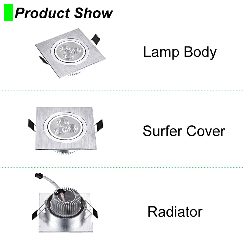 LED Square Down Lights 3W 5W 7W Recessed Dimmable Downlights 110V 220V Spot Indoor Ceiling Home Lighting