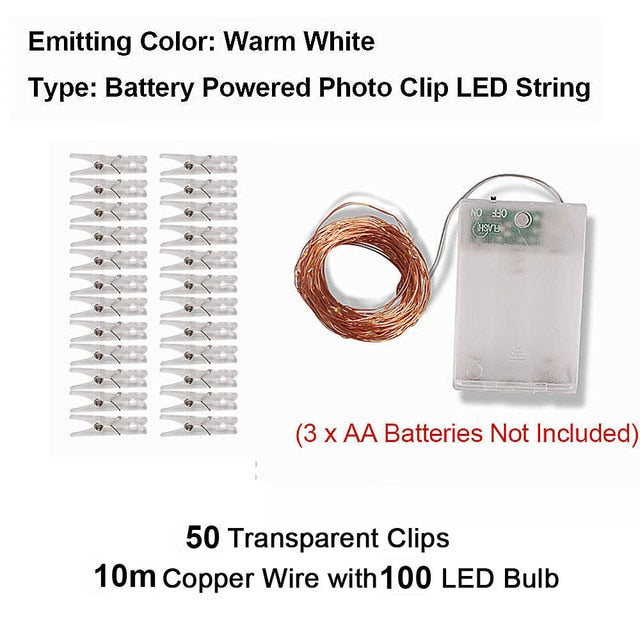 Photo Clip USB LED String Lights Fairy Lights Outdoor Battery Operated Garland Christmas Decoration Party Wedding Xmas