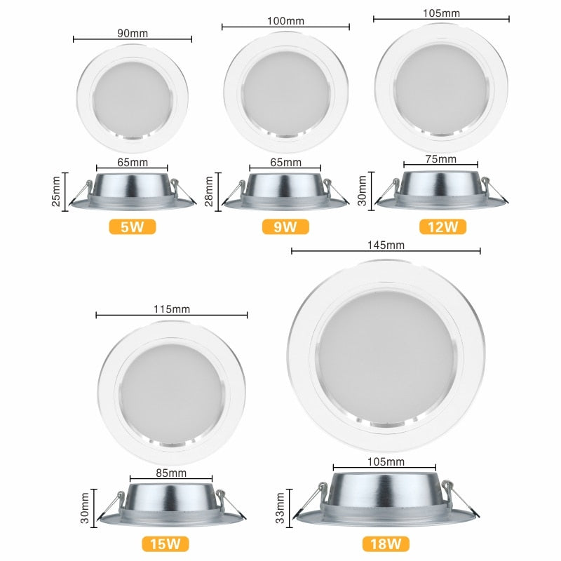 Led Downlight 5W 9W 12W 15W 18W AC 220V 230V 240V LED Ceiling bathroom Lamps living room light Home Indoor Lighting