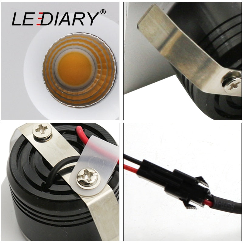 LEDIARY LED Mini COB Downlights Aluminum 100-240V 3W 270lm Cabinet Lamp Recessed Ceiling Spot Lamp Round Square 38mm Cut Hole