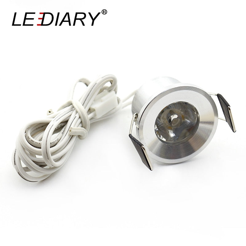 LEDIARY LED Mini Cabinet Downlights 12V Silvery White Black 1.5W 27mm Cut Hole Recessed Mounted Ceiling Spot Lamp For Study Room