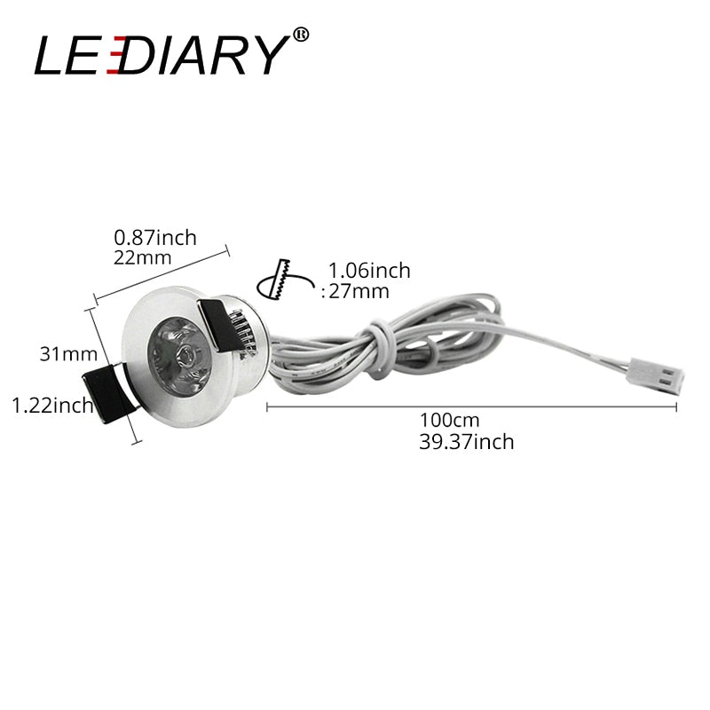 LEDIARY LED Mini Cabinet Downlights 12V Silvery White Black 1.5W 27mm Cut Hole Recessed Mounted Ceiling Spot Lamp For Study Room
