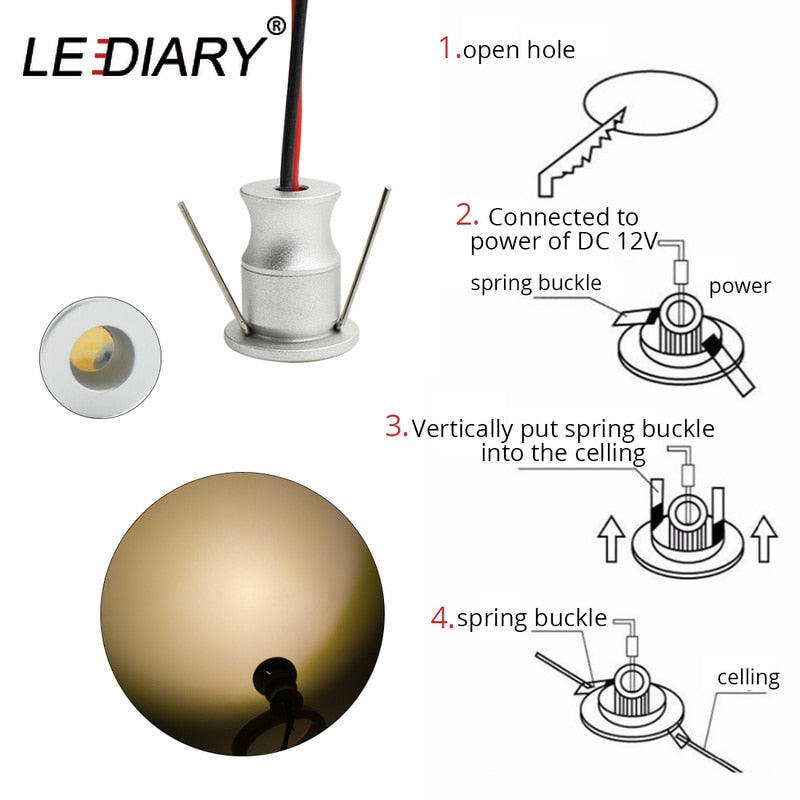 LEDIARY IP65 DC12V Mini LED Spot Cabinet Lights Downlight 15mm Cut Hole RA80 Under Cabinet Jewelry Display Ceiling Recessed Lamp