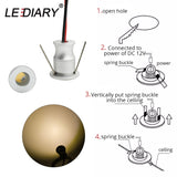 LEDIARY IP65 DC12V Mini LED Spot Cabinet Lights Downlight 15mm Cut Hole RA80 Under Cabinet Jewelry Display Ceiling Recessed Lamp