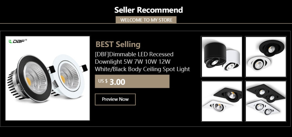 DBF Super Bright Epistar COB LED Recessed Downlight 5W 9W 12W Warm White/Natural White/Cold White LED Ceiling Spot Light AC220V