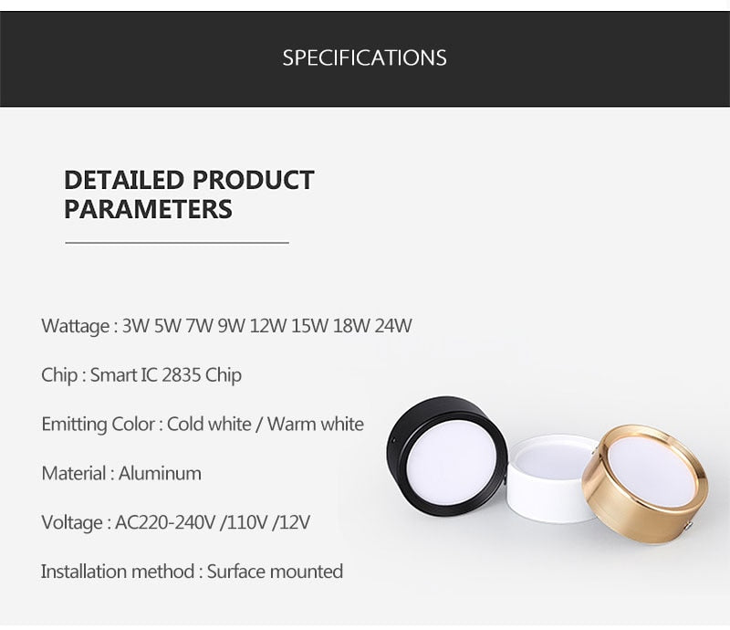 Surface Mounted 12W 9W 7W 15W LED downlight Ceiling Lamps Ultra Thin Driverless led spot lights 220V Ceiling Fixtures Lighting