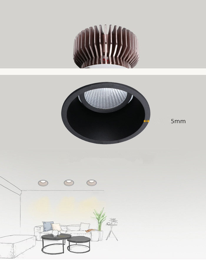 Dimmable Embedded Anti-Glare COB Ceiling  Recessed Downlight  5w 10w 12w 20w 30w AC85-265V Wall Wash Light  LED Lamp