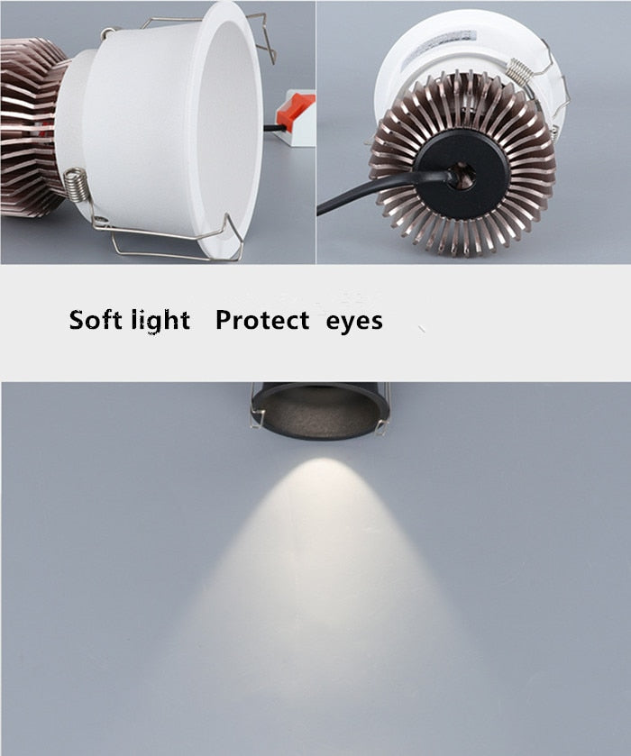 Dimmable Embedded Anti-Glare COB Ceiling  Recessed Downlight  5w 10w 12w 20w 30w AC85-265V Wall Wash Light  LED Lamp