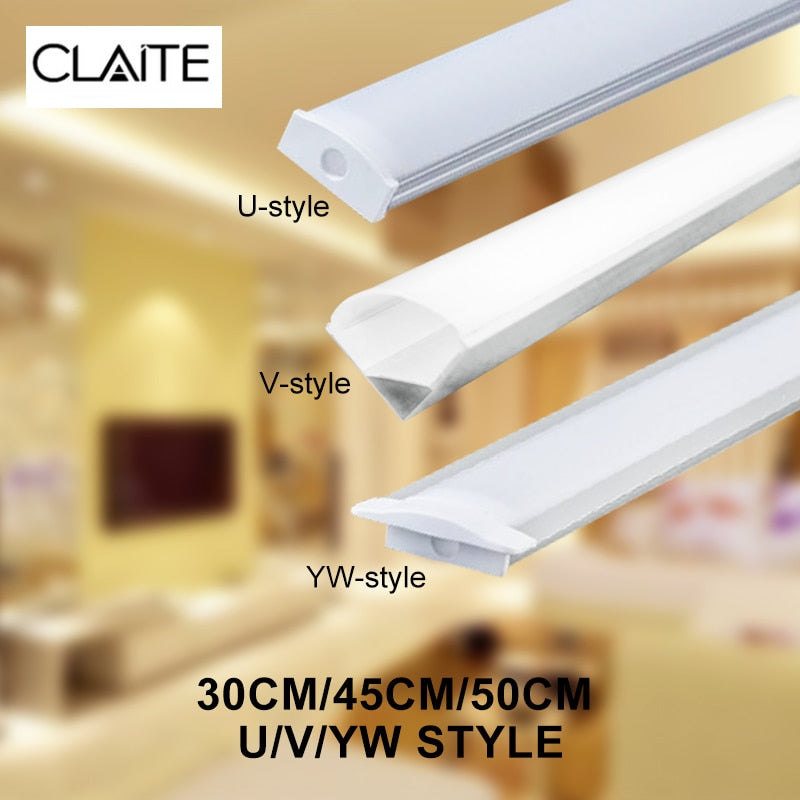CLAITE Three Style Aluminium Channel Holder for LED Strip Light Bar 30cm 45cm 50cm U/V/YW Under Cabinet Lamp Kitchen 1.8cm Wide