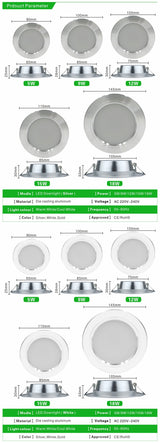 Led Downlights 5W 9W 12W Led Ceiling Light 15W 18W Recessed Down Light Round Led Panel Light 220V LED Spot Light Indoor Lighting