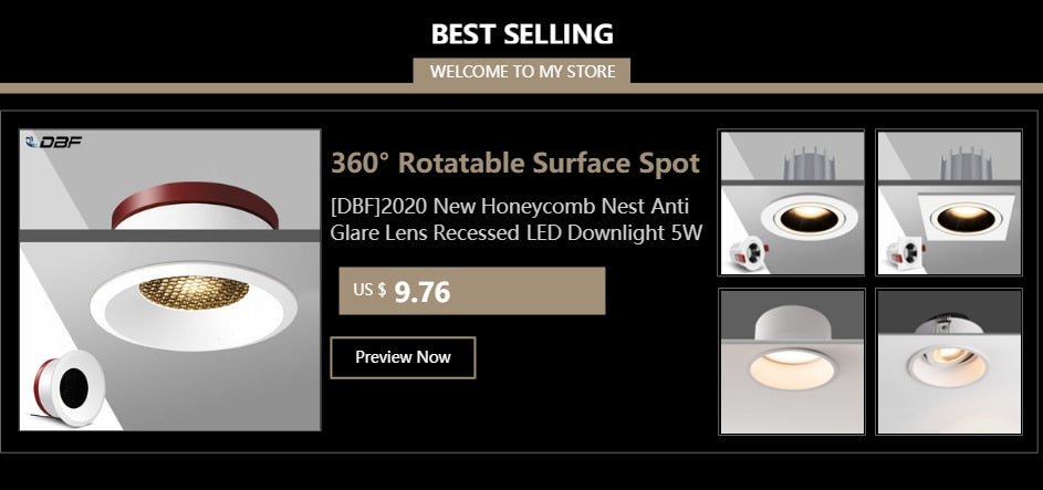 DBF 360 Angle Adjust LED Recessed Downlight 10W 14W 20W 24W LED Ceiling Spot Light 3000K/4000K/6000K Black/White Housing Light