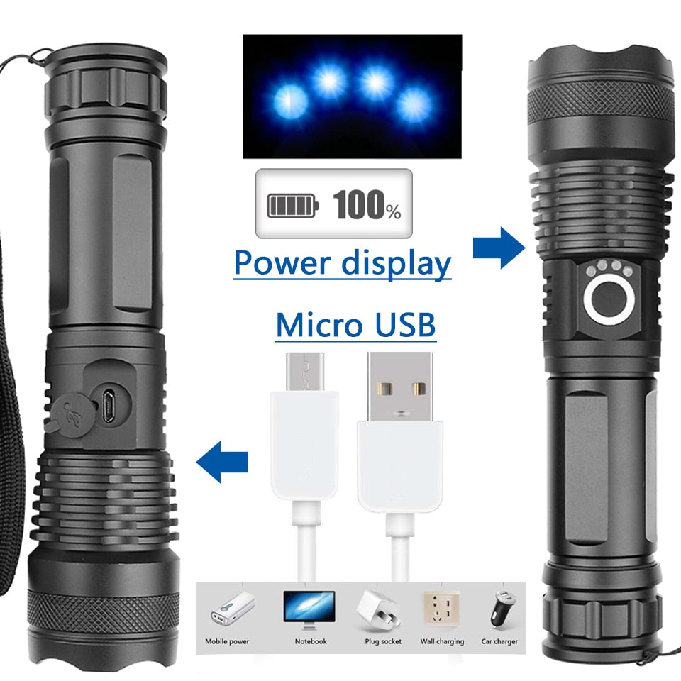 LED flashlight Cree xhp50 USB charging Stretch zoom Shock Resistant Powerful power 18650 or 26650 rechargeable flashlight torch